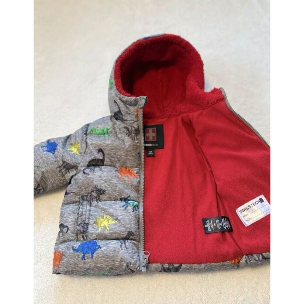 Swiss Tech Gray Dinosauer Fleece Lined Boys Puffer Winter Jacket Toddler Sz 12M‎ - Picture 8 of 10